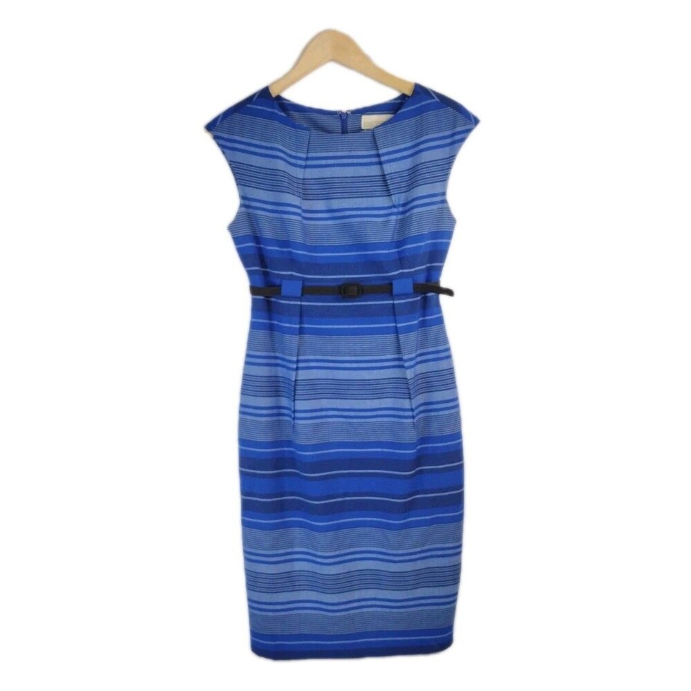 dana buchman dress Blue Strip Bodycon Belted Professional 4P